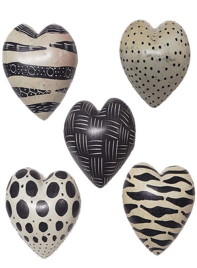 Stoneage Arts Love You My Friend Precious Hearts Hand Carved and Designs Etched by African Artisan. Valentine Mothers Day Bowl Vase Filler Set of 5 (Small, Black & White) - Image 4